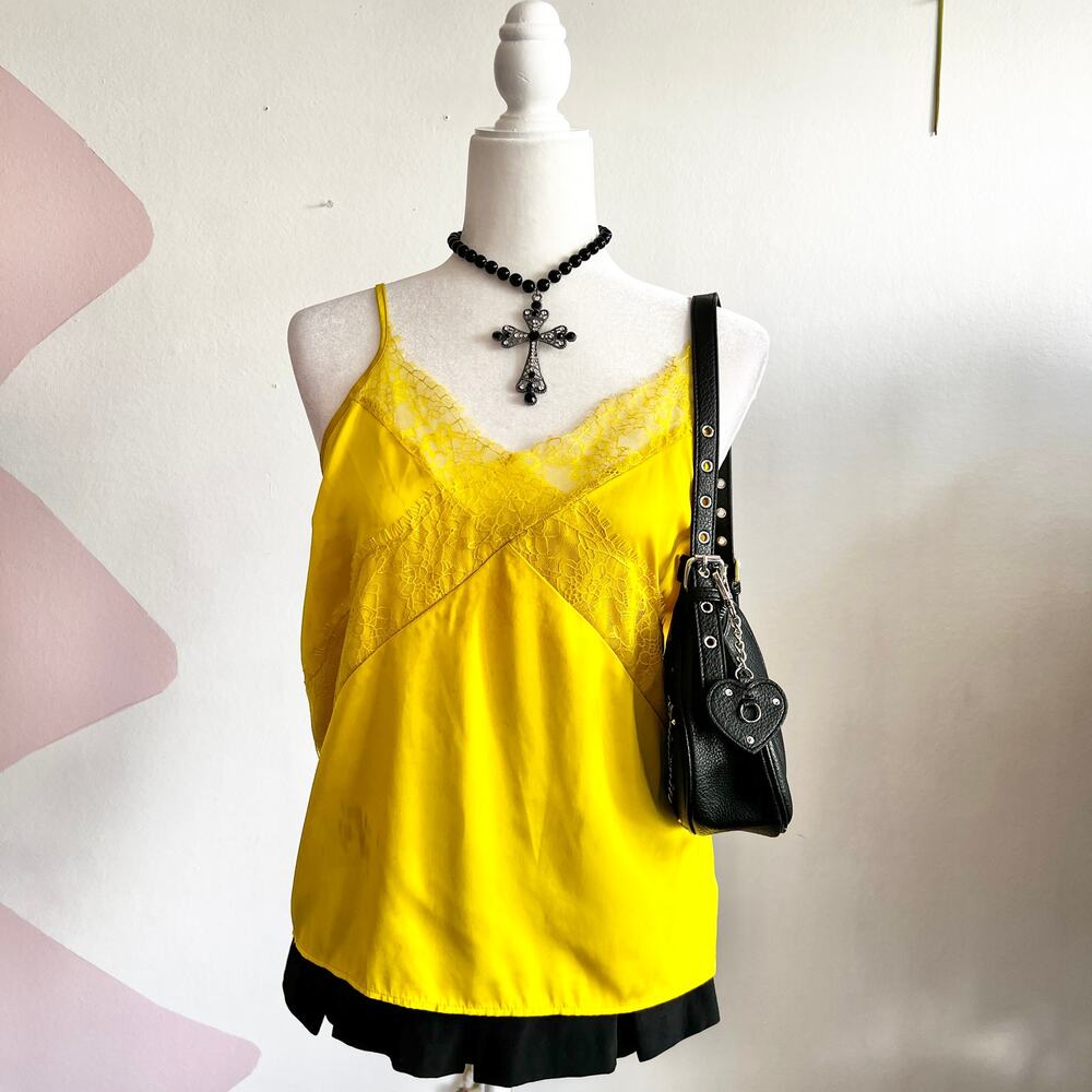 Yellow‎ Lace Trim Tank Top, Fairycore, Coquette, Y2K, Vintage Inspired, Small